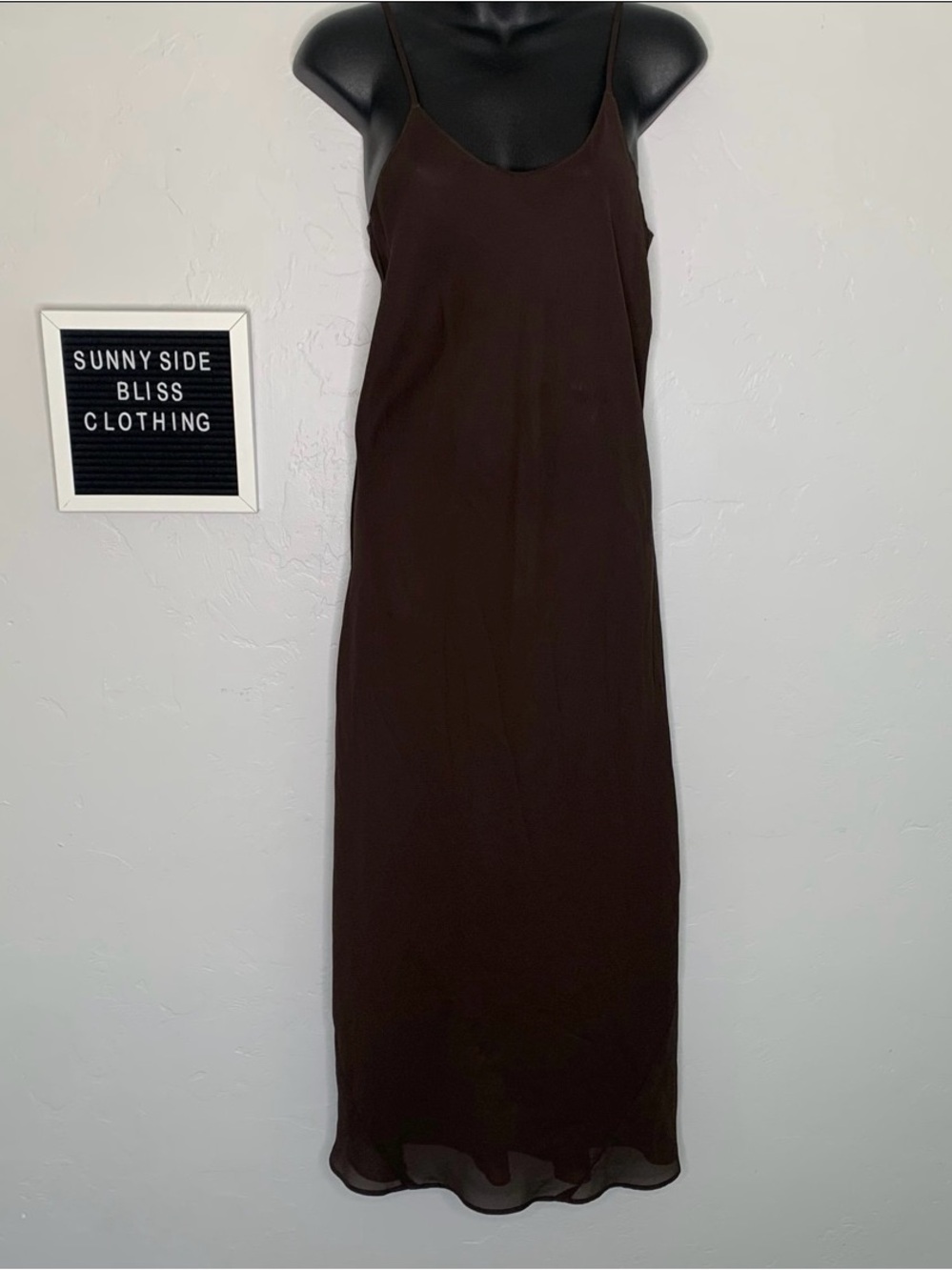 Vintage Brown V-Neck Mesh Maxi Slip Dress Lightweight Size 4